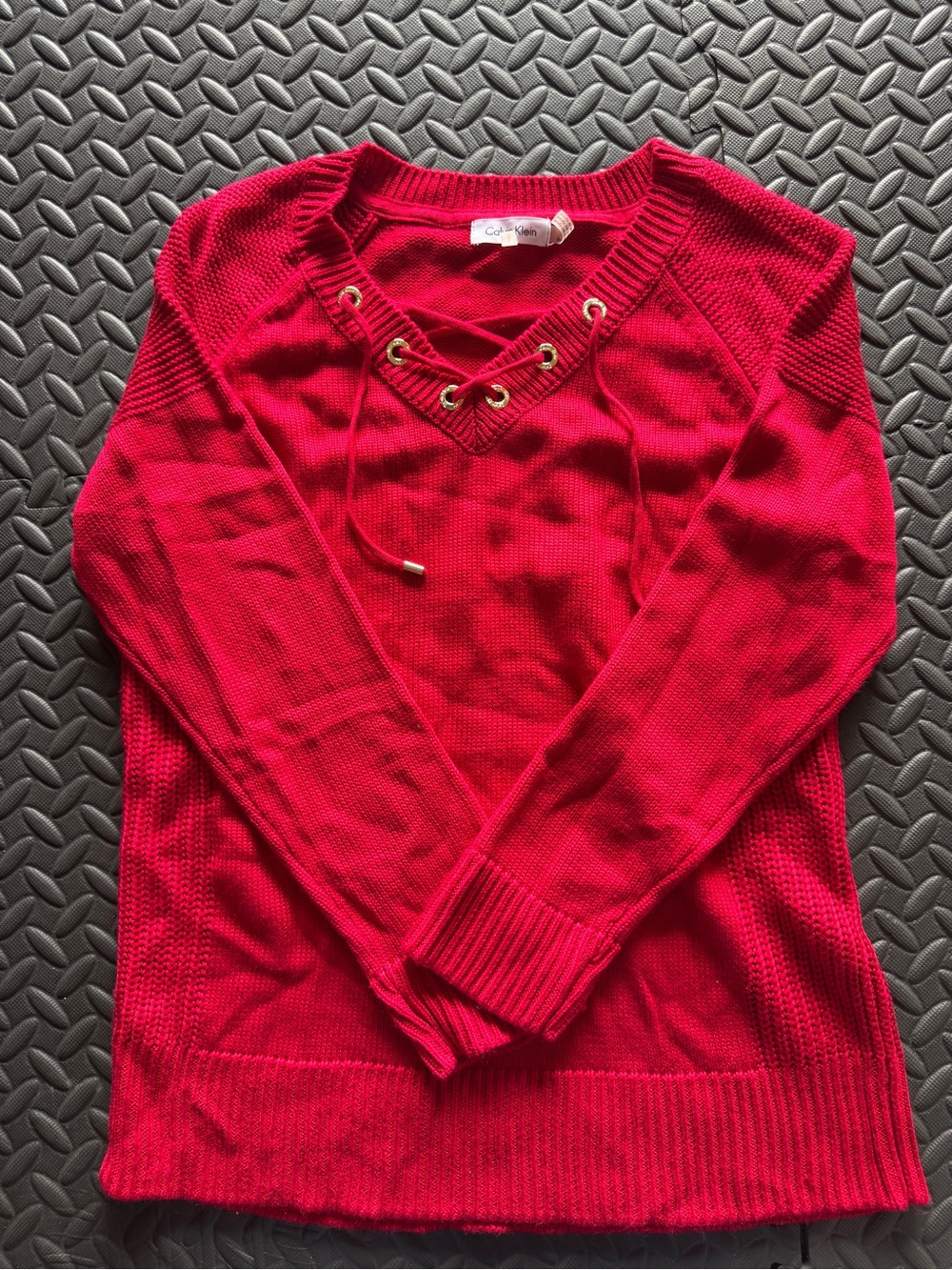 Calvin Klein Bold Red Lace-Up V-Neck Sweater